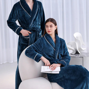 Peignoir Polaire Long Bleu Marine