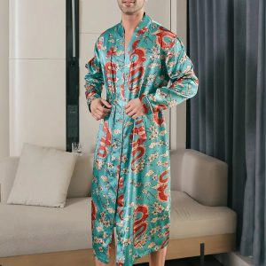 Peignoir de Luxe Turquoise à Motif