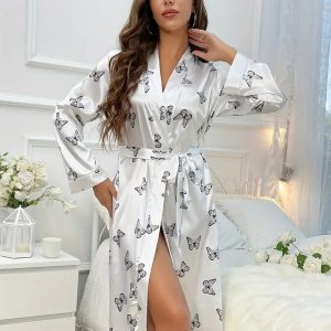 Peignoir Papillon en Satin Blanc
