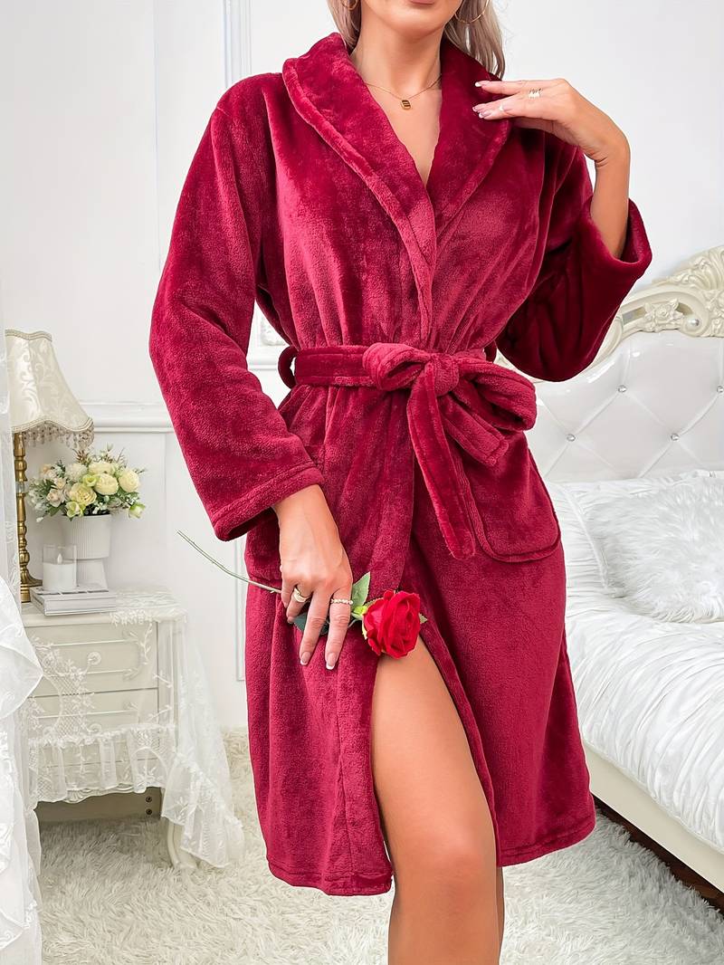 Peignoir en Polaire Épaissie Rouge – Image 3