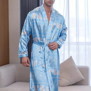 Peignoir de Bain en Satin Bleu