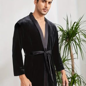 Peignoir Luxueux Noir en Tissu