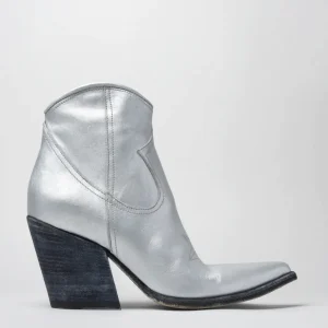 ALISON ANKLE BOOTS 80MM EN CUIR ARGENT USÉ