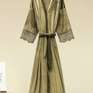 Peignoir Velours Femme Vert Kaki