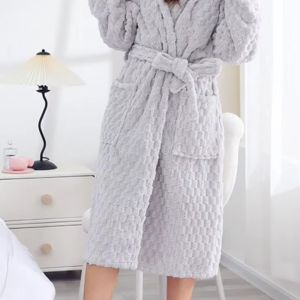 Peignoir Polaire Chaud pour Femme Gris