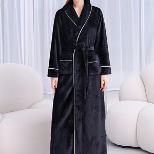 Peignoir Polaire Long pour Femme Noir