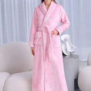 Peignoir Polaire Long pour Femme Rose
