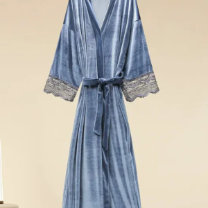 Peignoir Velours Femme Bleu