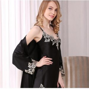 Veste peignoir Soie Noir