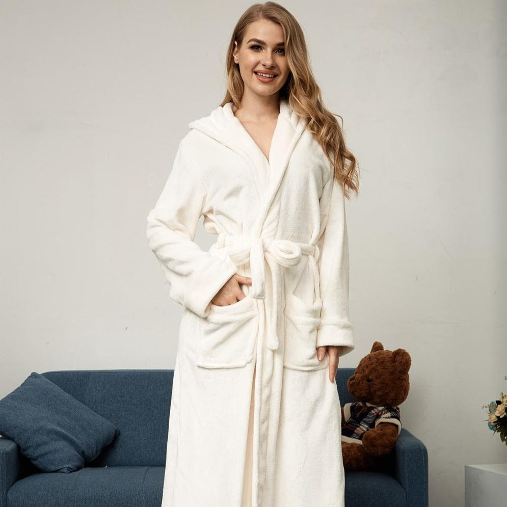 Peignoir De Bain Femme Blanc à Capuche – Image 3