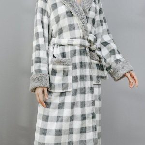 Peignoir soie Carreaux Gris