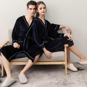 Peignoir Velours Bleu Marine