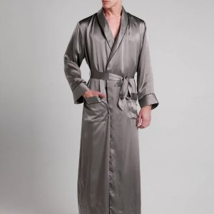 Robe de Chambre en Soie pour Homme Longueur Classique « Gris »