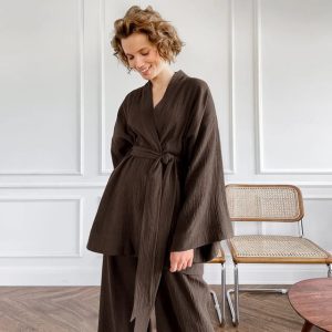 Peignoir De Bain Femme 2 Pièces Marron