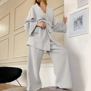 Peignoir De Bain Femme 2 Pièces Gris