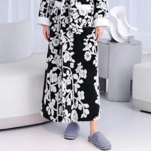 Peignoir de Bain Noir à Fleurs