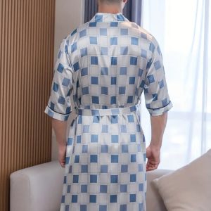 Peignoir Carreaux en Satin Doux