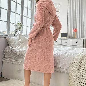 Peignoir Rose en Coton avec Capuche