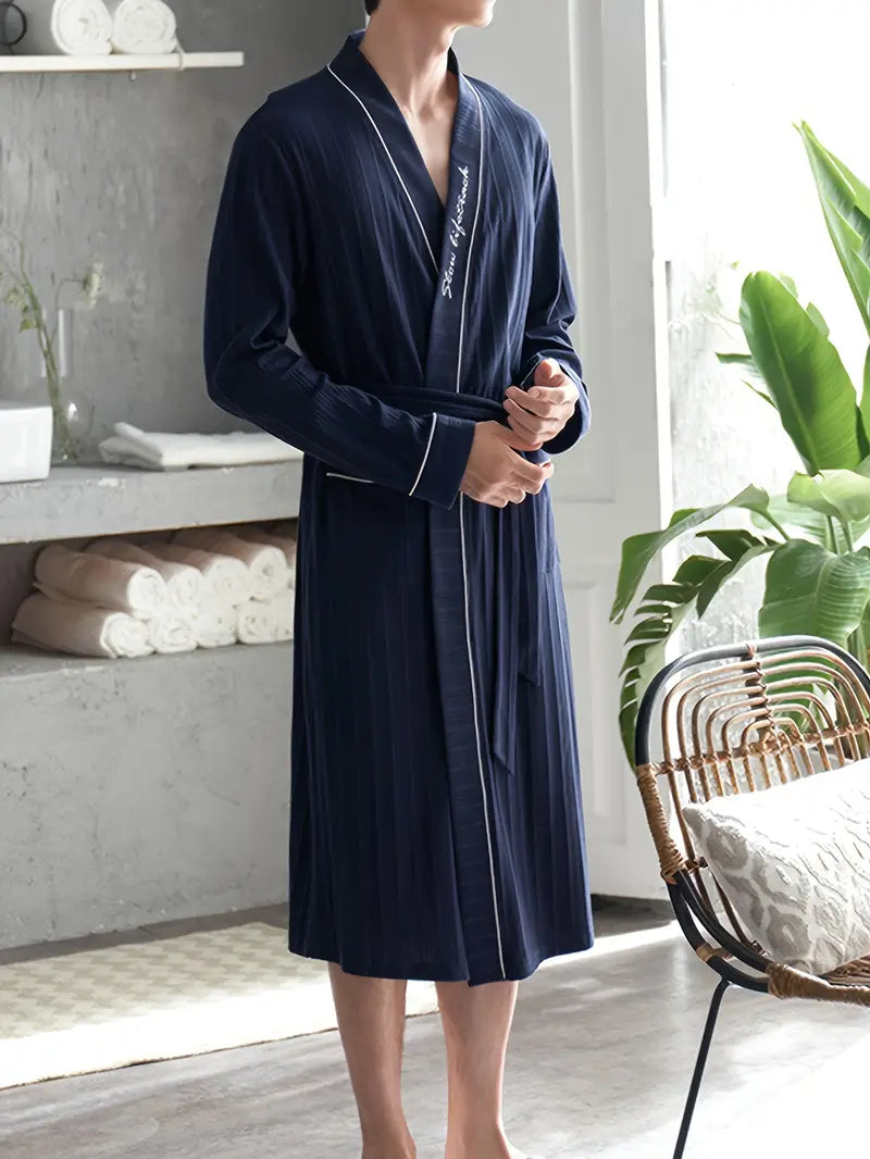 Peignoir de Luxe en Coton Bleu – Image 3