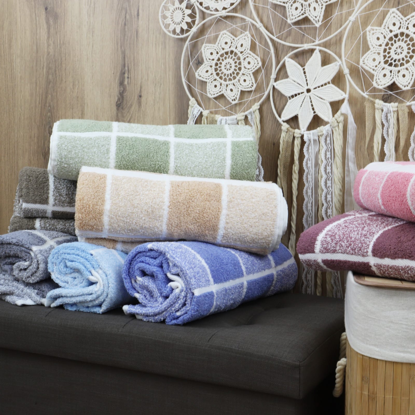 Lot de 2 gants de toilette coton carreaux CELESTE – Image 3