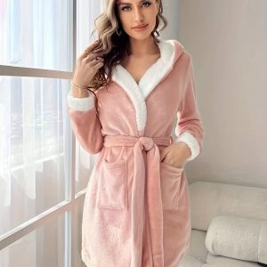 Peignoir Polaire Rose avec Capuche