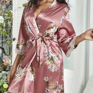 Peignoir Kimono Floral Rose