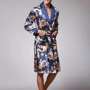 Peignoir de Bain Bleu avec Imprimé Dragon