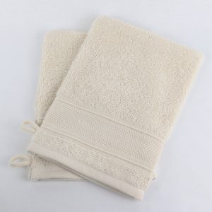 Lot de 2 gants de toilette en bouclette éponge avec bande à broder en toile AIDA