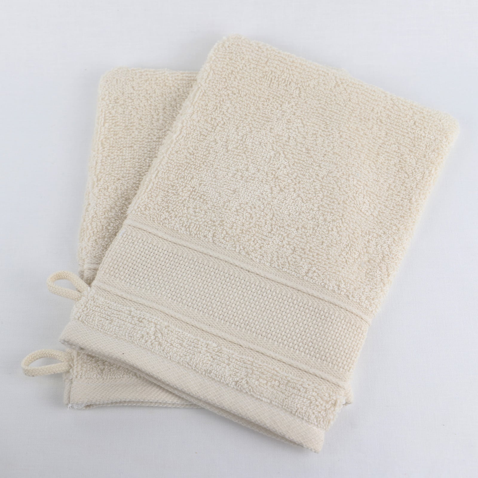 Lot de 2 gants de toilette en bouclette éponge avec bande à broder en toile AIDA – Image 2