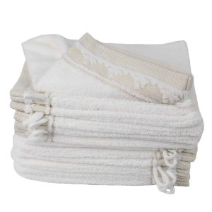 Lot de 12 gants de toilette coton bouclette éponge FLEUR