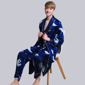 Pyjama soie Satin Bleu Homme