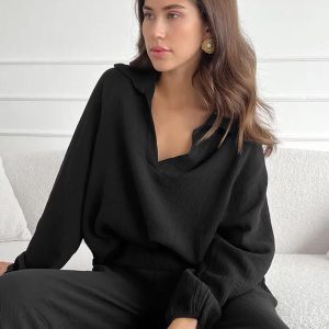 Pyjama Noir En Coton Pour Femme