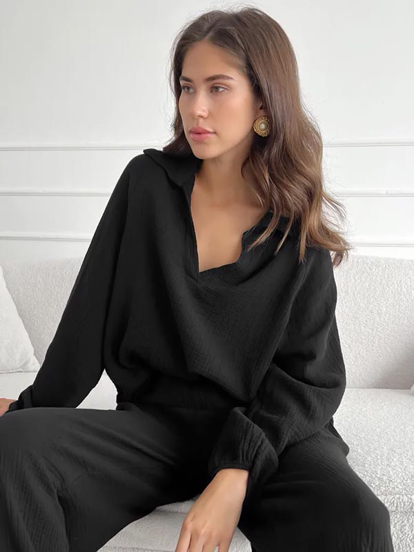 Pyjama Noir En Coton Pour Femme – Image 2