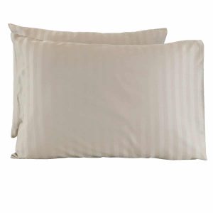 Lot de 2 taies d’oreillers coton bandes satin MIRAGE