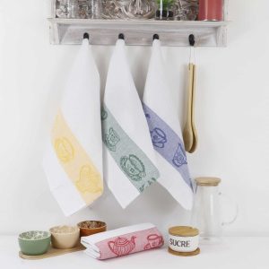 Lot de 12 torchons coton nid d&rsquo;abeille  jacquard REBECCA